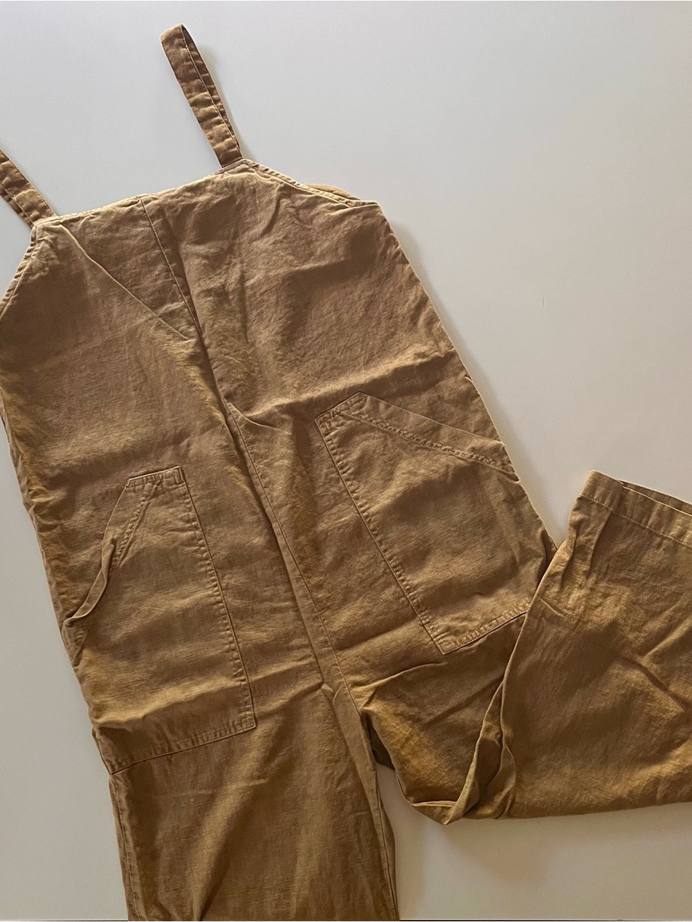 Tan Utility Linen Jumpsuit Excellent Condition Size XS Garden Farm Cottage